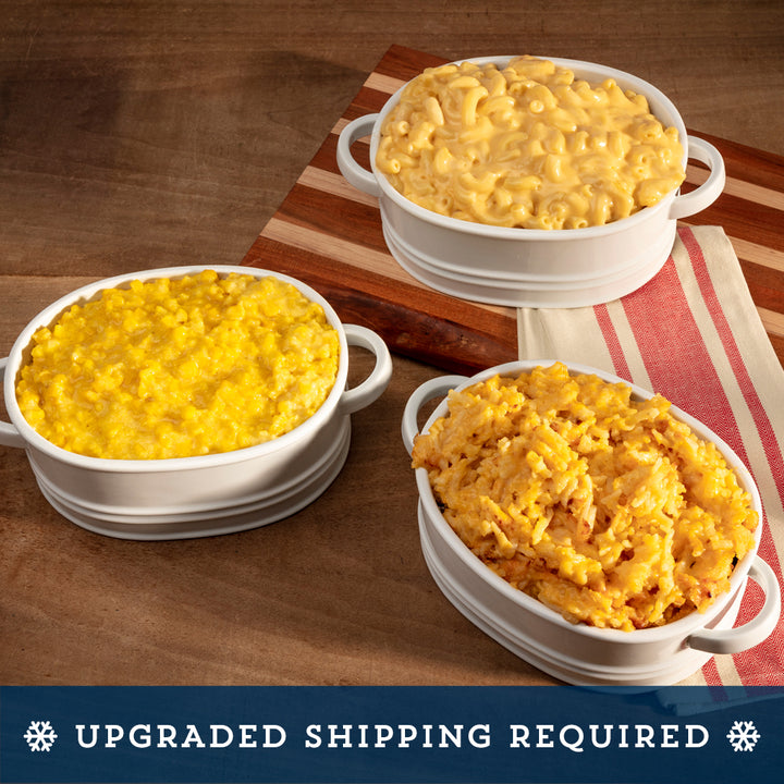 southern side dishes - creamed corn, hashbrown casserole, mac and cheese