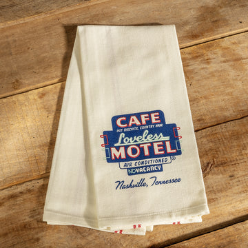 Load image into Gallery viewer, Loveless Cafe Motel Neon Sign Kitchen Tea Towel
