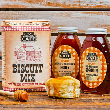 Load image into Gallery viewer, Loveless Cafe Sticky Biscuits Gift Set - Biscuit Mix, Honey, and Sorghum
