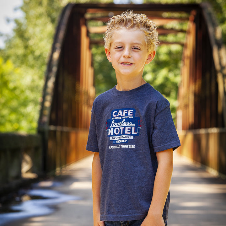 Loveless Cafe Toddler Navy Neon Motel Sign Tee