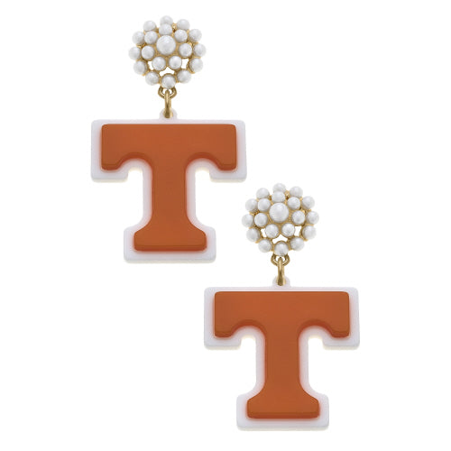 Tennessee Pearl Cluster Logo Earrings White Outline