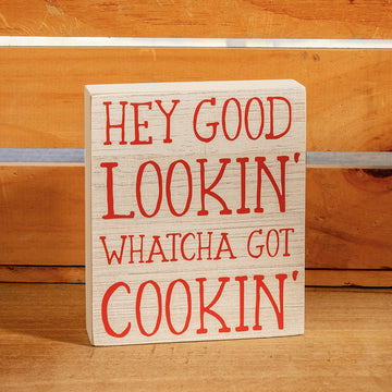 Load image into Gallery viewer, Hey Good Lookin&amp;#39; Whatcha Got Cookin&amp;#39; Wooden Kitchen Sign Decor
