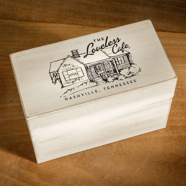 Primitive Farmhouse Style Recipe Box With Loveless Cafe Lid